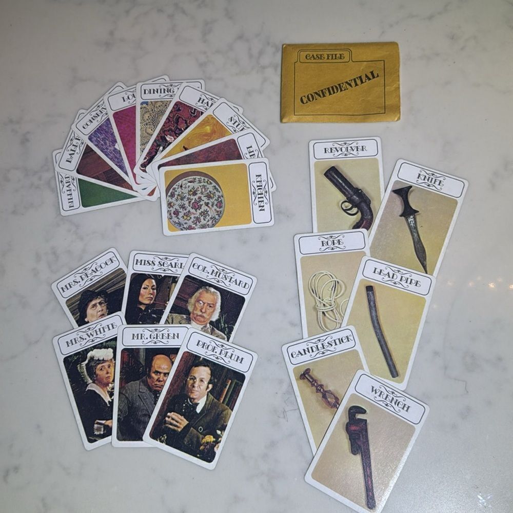Vintage 1972 Clue Board Game Replacement Cards FULL SET Parker Brothers